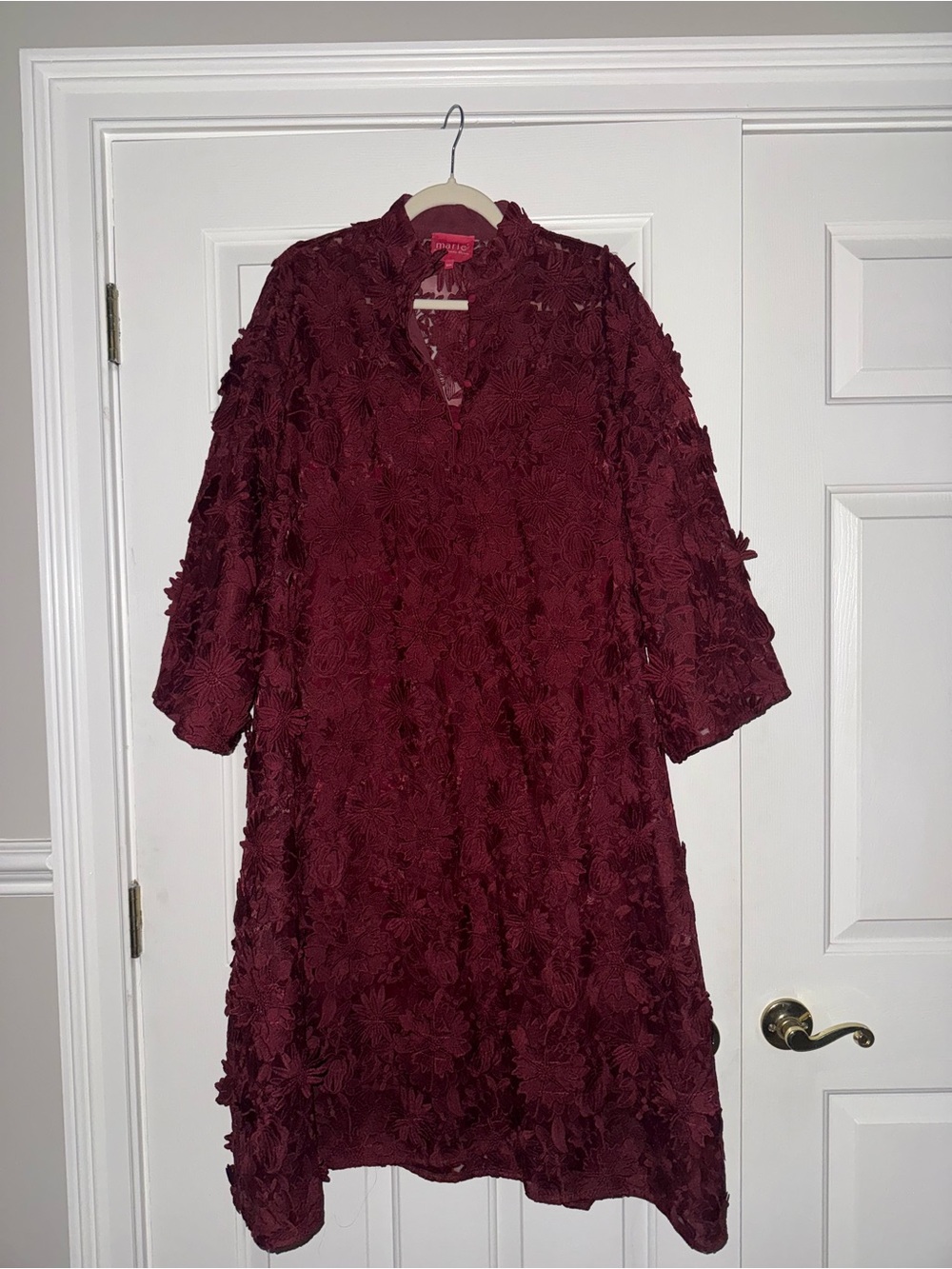 Women's Maroon Floral Textured Midi Dress
